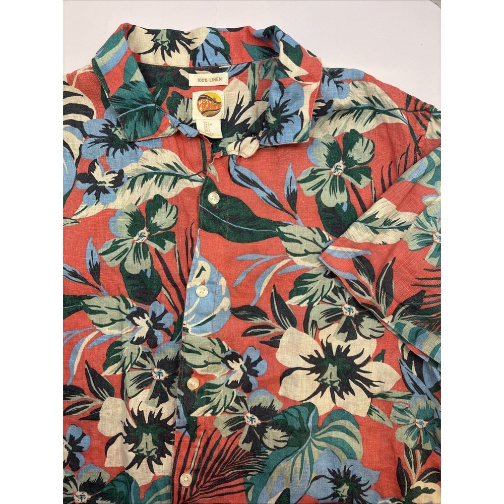 Vtg C&C California‎ Linen Floral Tropical Button-Up Shirt Large Multicolor